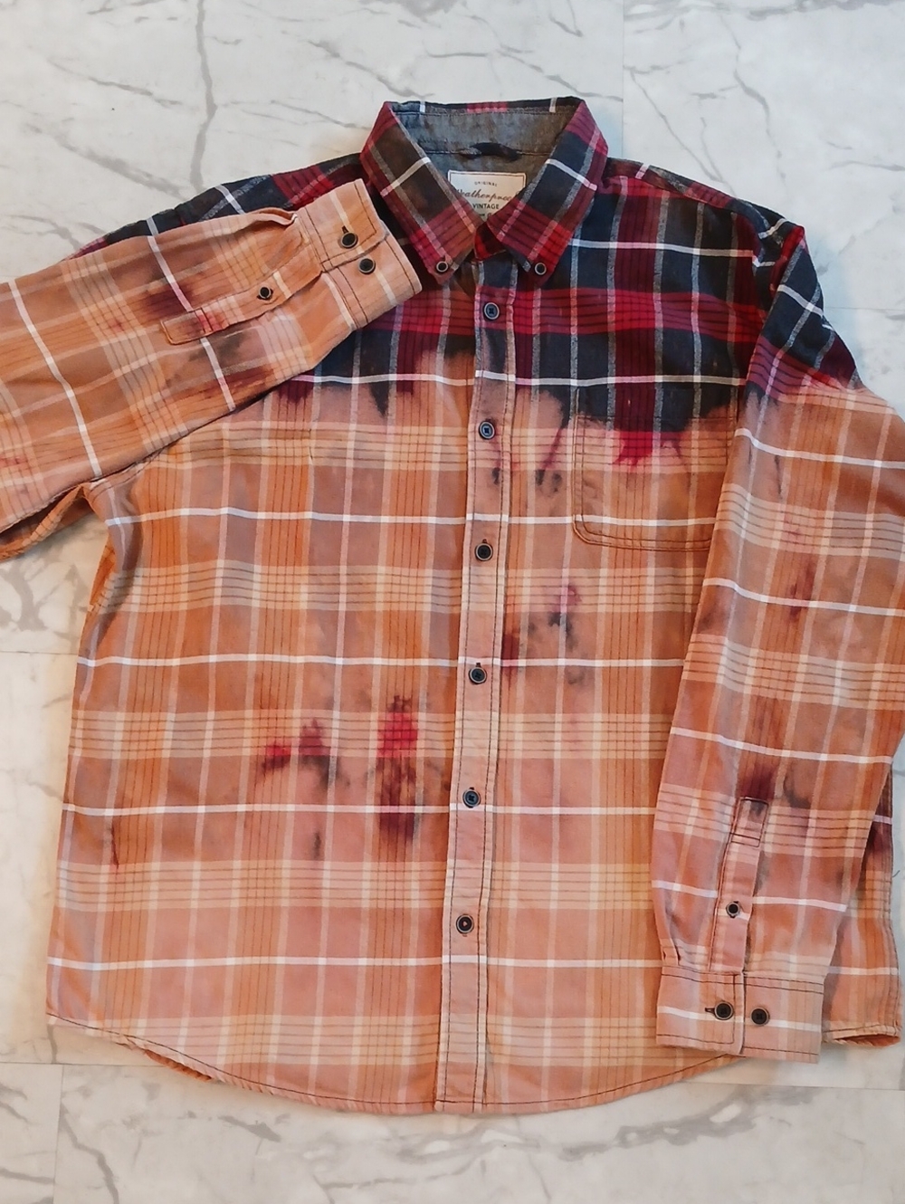 Original Weatherproof Vintage Mens Plaid Button-Down Shirt in Rust and Red XL